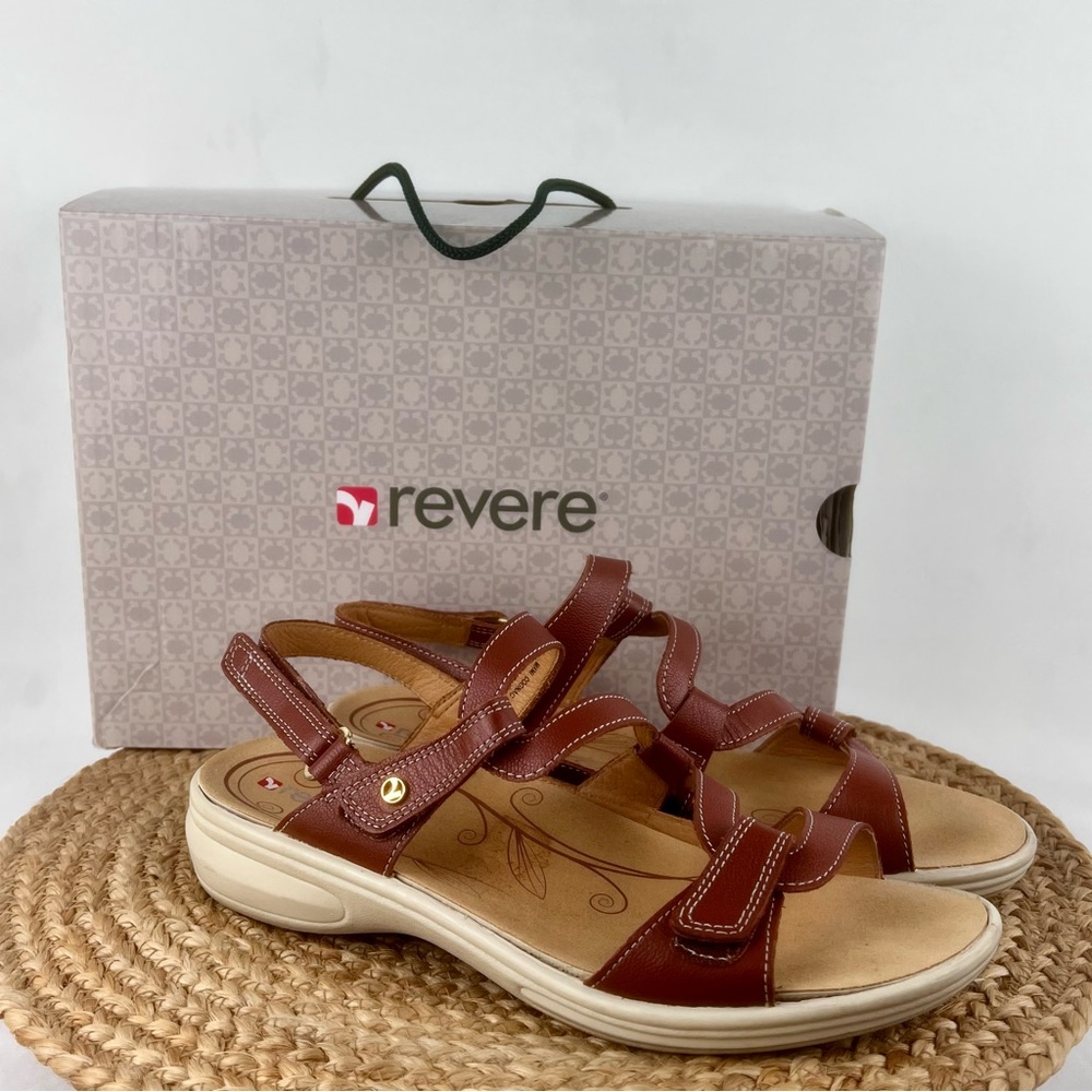 Revere Geneva Women's Strappy Leather Sandals Size 10 Cognac Brown Arch New